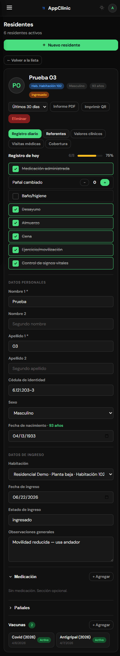 Checklist diario de un residente visto desde el celular